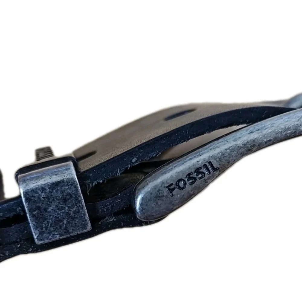Fossil Black Genuine Leather Belt Adult Sz 36 Silver Square Buckle W1.5